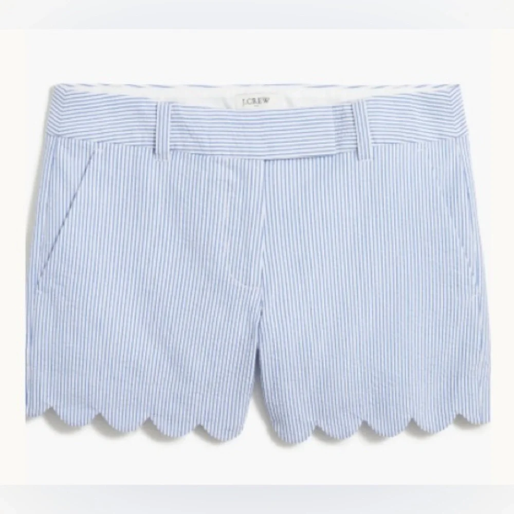 J Crew‎ Women’s Blue/White Pinstripe Seersucker Scalloped Short